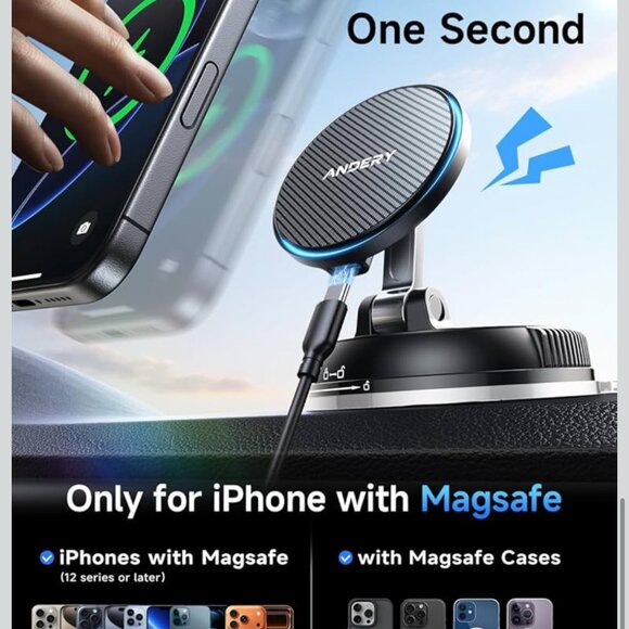Only for iPhone Magsafe Car Mount Charger [15W Wireless Faster Charging, 78+LBS - Picture 8 of 8